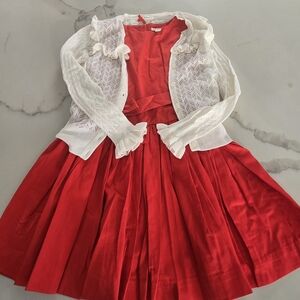 Crewcuts Vibrant Red Dress with White Lace Detail